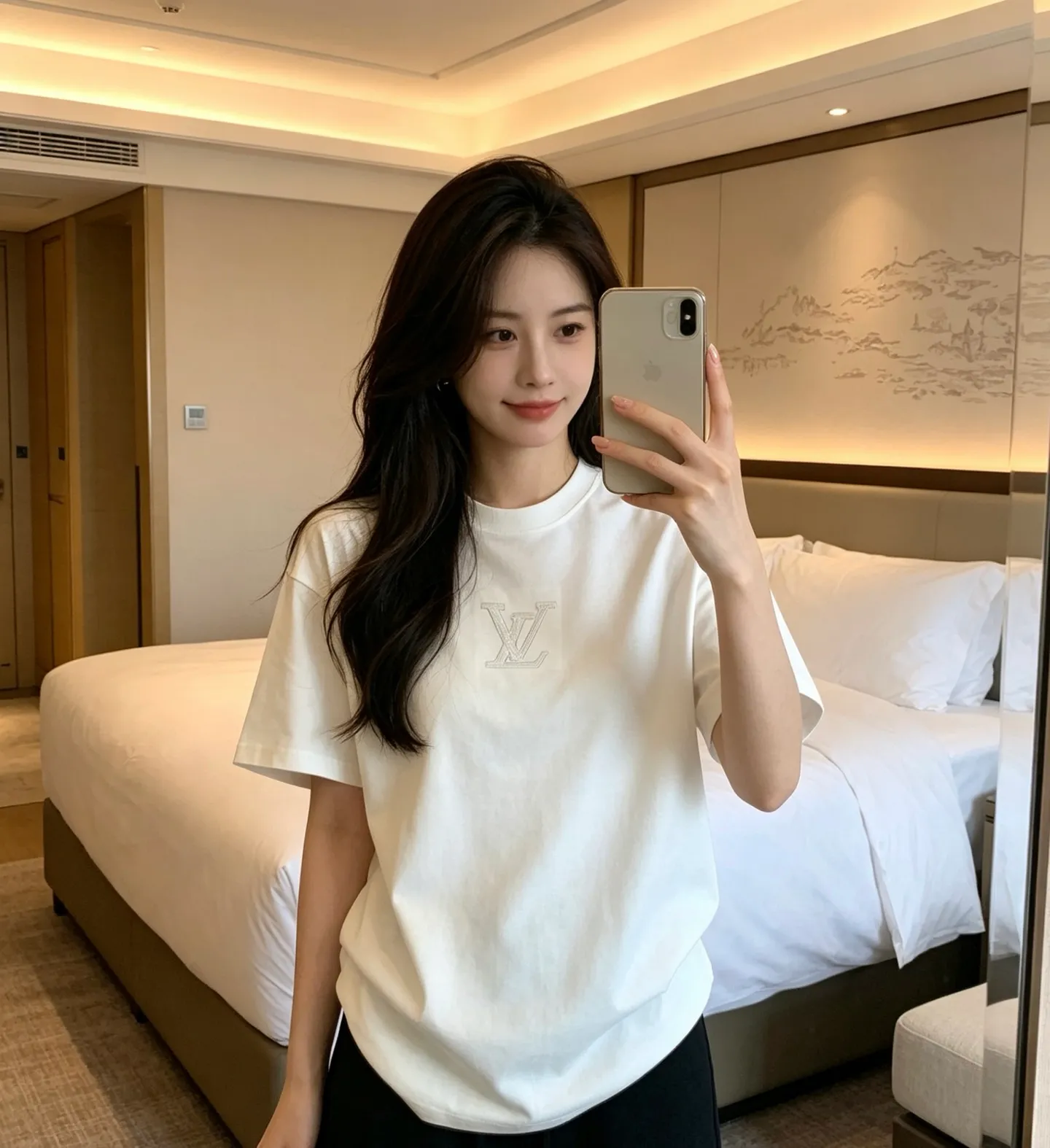 Louis Vuitton/Louis Vuitton front and back letter woven embroidered short sleeves